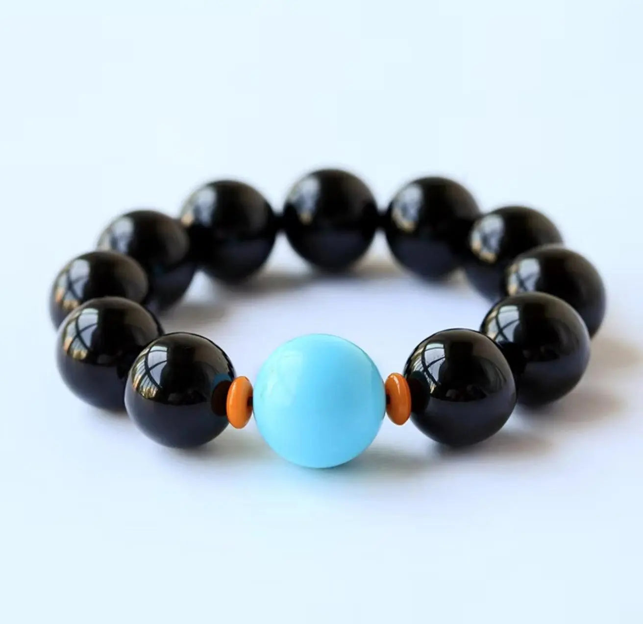 Natural Crystal Black Tourmaline Turquoise Bracelet Gift xuyuan