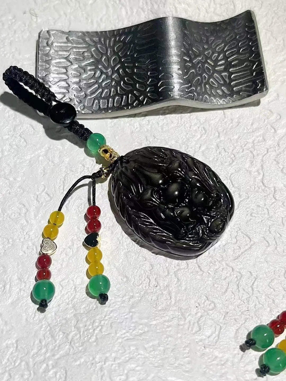 Ice-Colored Obsidian Double Fox Keychain Bag Charm - Wealth Attracting & Protective Amulet Gift Chenming Arts and Crafts