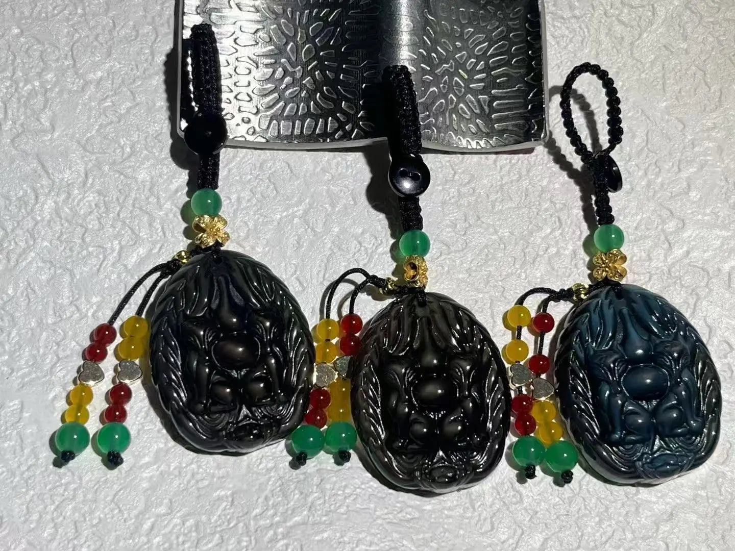 Ice-Colored Obsidian Double Fox Keychain Bag Charm - Wealth Attracting & Protective Amulet Gift Chenming Arts and Crafts