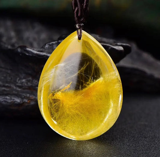Natural Gold Hair Crystal Pendant Citrine Necklace Brazil xuyuan