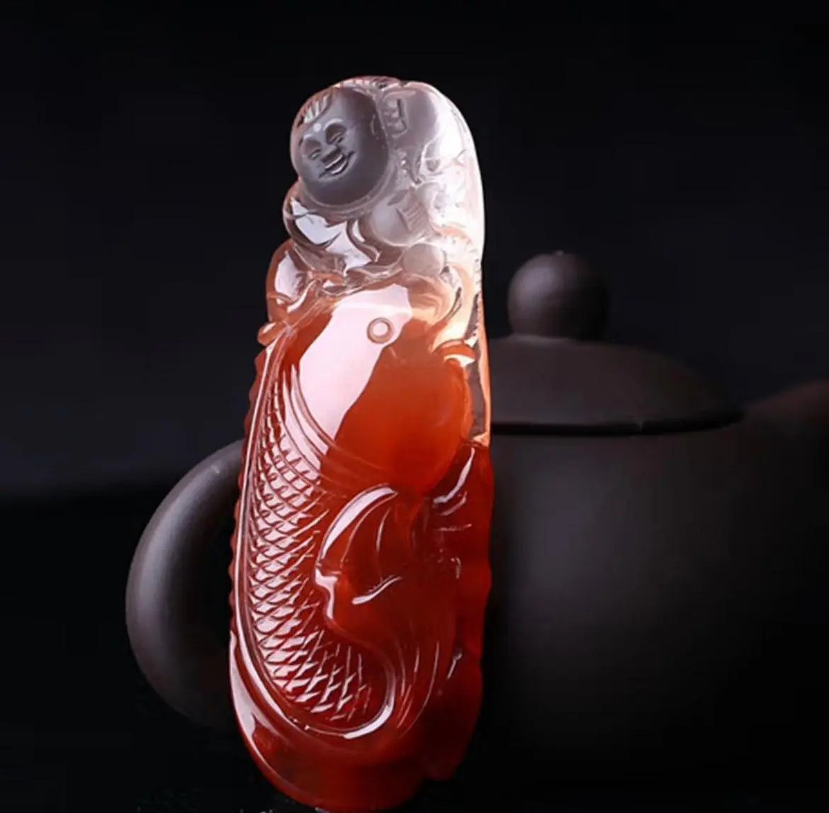 Natural Red Rabbit Hair Crystal Pendant Red Crystal Fish Gift xuyuan