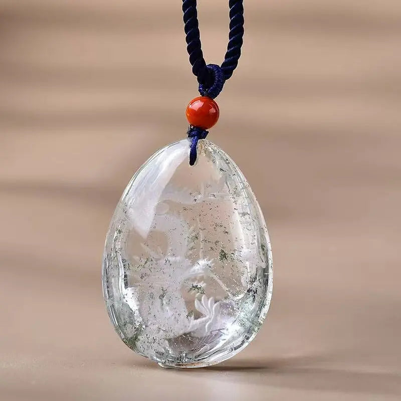 Clear Quartz Crystal Pendant Necklace with Red Bead SHINECRYS Arts and Crafts