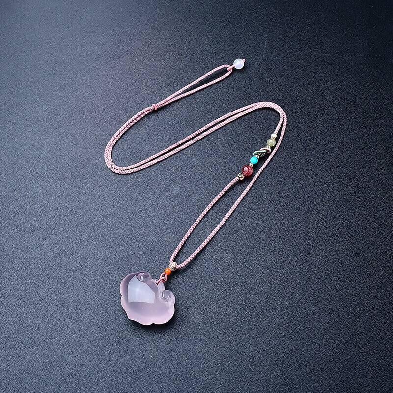 Ruyi Lock Purple Stone Charm Bracelet - Adjustable Mystic Pendant Necklace for Women Crystal Country Arts and Crafts