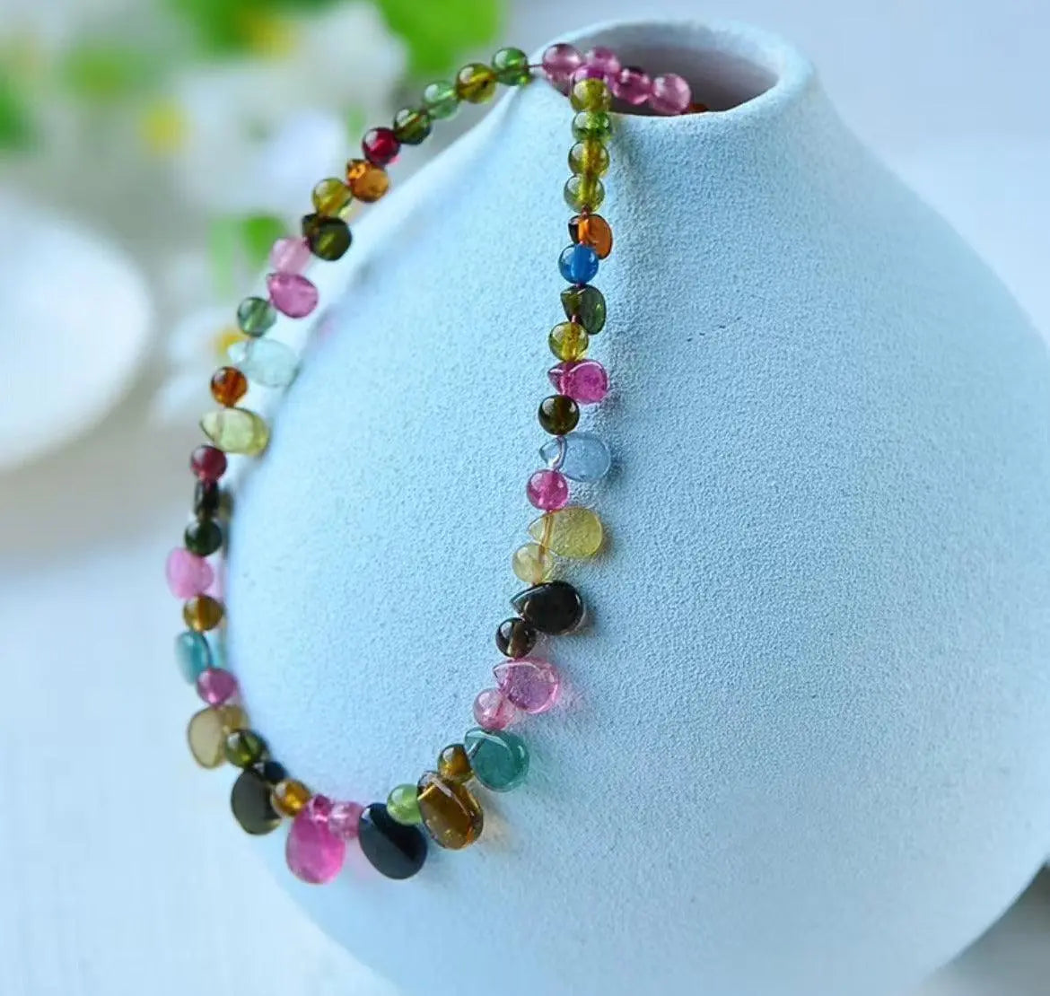Natural Crystal Tourmaline Water Droplet Necklace Elegance xuyuan