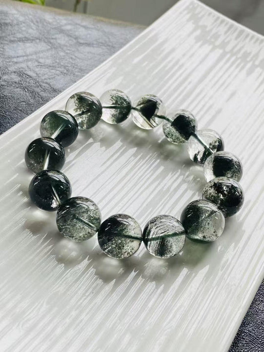 Natural Congo Emerald Green Ghost Treasure Pot Bracelet 16.7mm 87g xiaoya