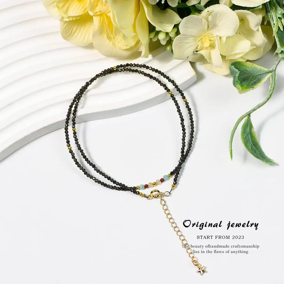 Black Beaded Rosary Style Necklace with Gold Star SHINECRYS Arts and Crafts