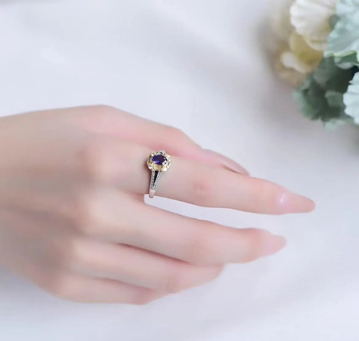 Natural Cordierite Ring in Violet Blue Iolite Gemstone xuyuan