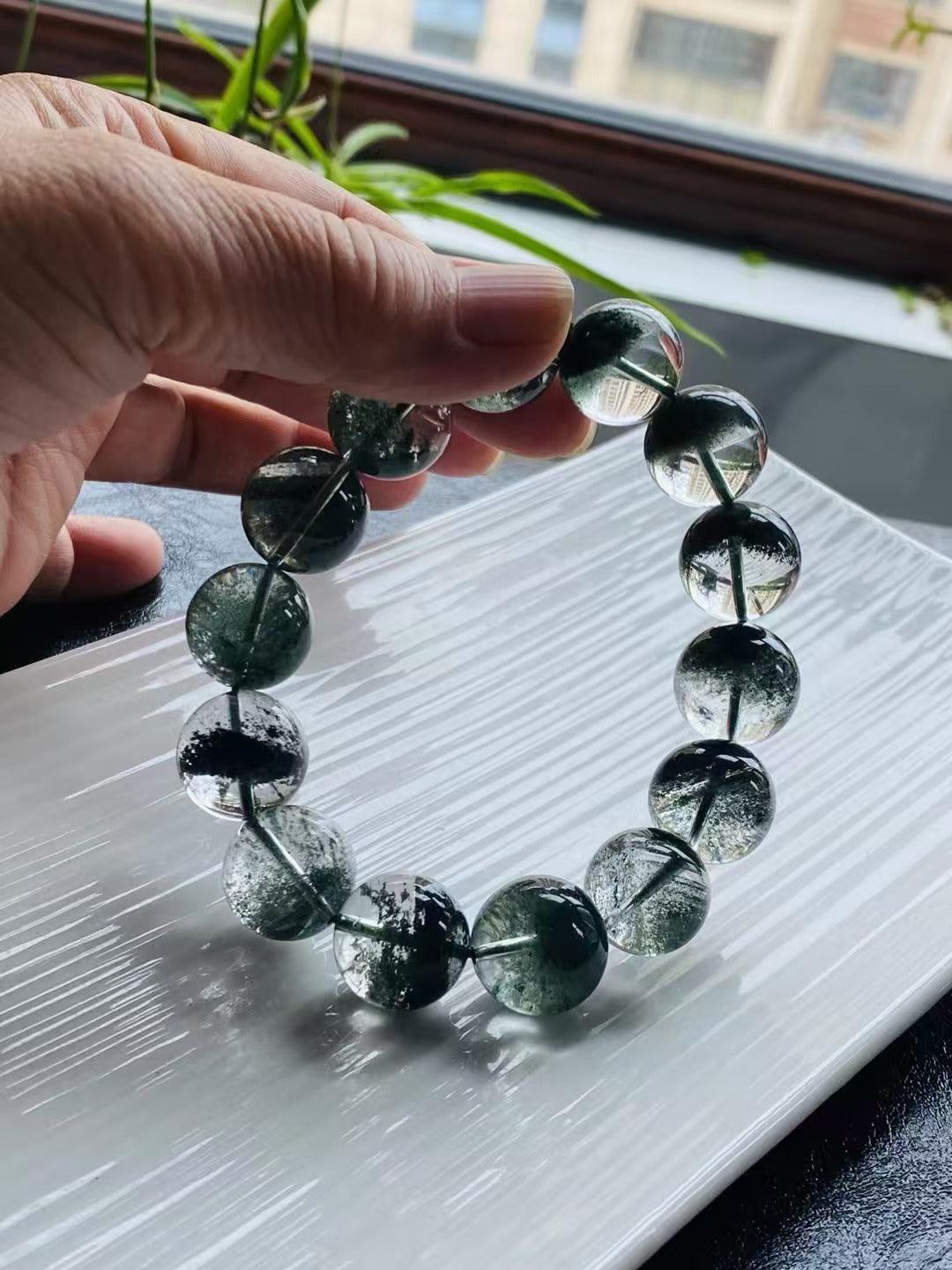 Natural Congo Emerald Green Ghost Treasure Pot Bracelet 16.7mm 87g xiaoya