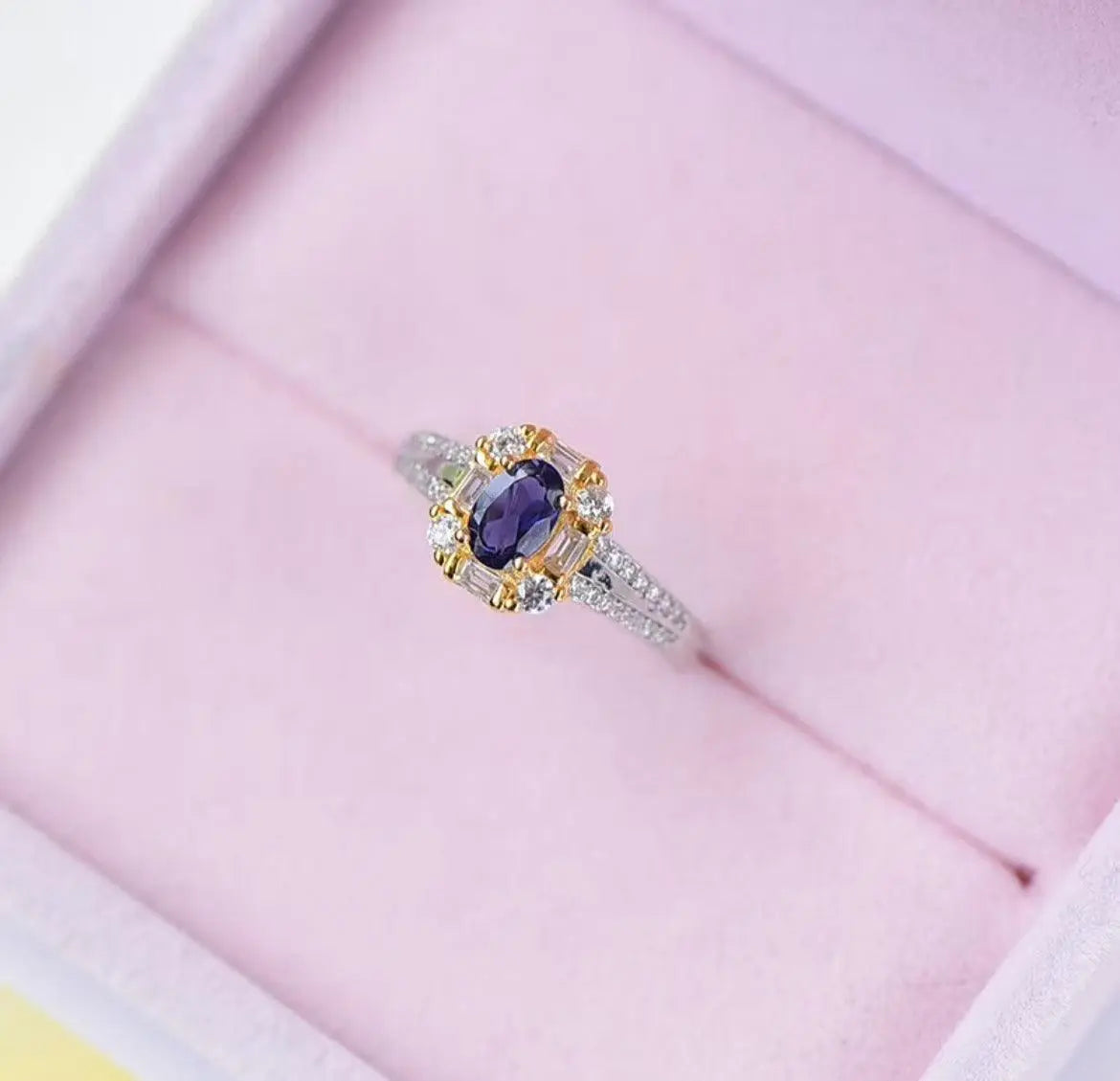 Natural Cordierite Ring in Violet Blue Iolite Gemstone xuyuan