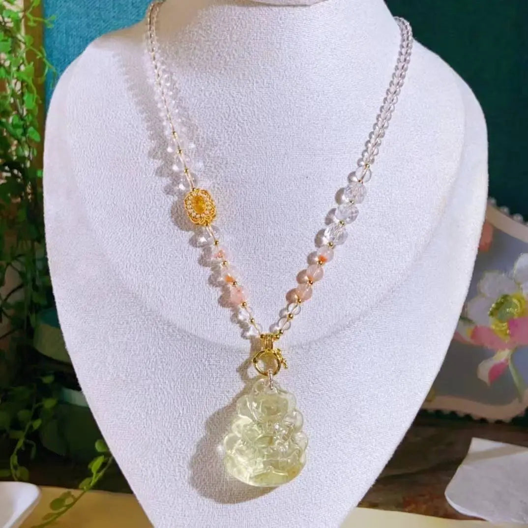 Elegant Citrine Wishing Fox Pendant Sweater Chain Accessory Crystal Country Arts and Crafts