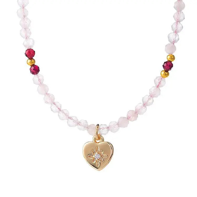 Gold Quartz Heart Pendant Necklace - Natural Crystal Jewelry Gift for Women Crystal Country Arts and Crafts