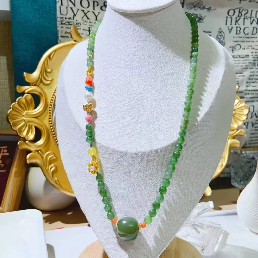 Green Jade Good Luck Charm Necklace SHINECRYS Arts and Crafts