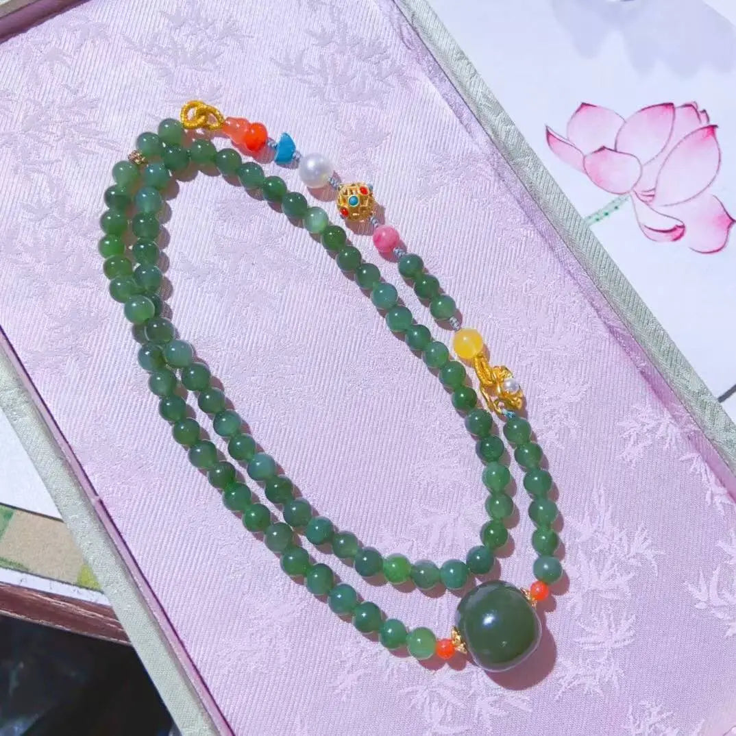 Green Jade Good Luck Charm Necklace SHINECRYS Arts and Crafts
