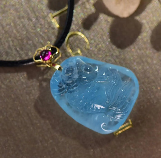8K Aquamarine Pixiu Pendant For Bravery And Good Fortune xuyuan