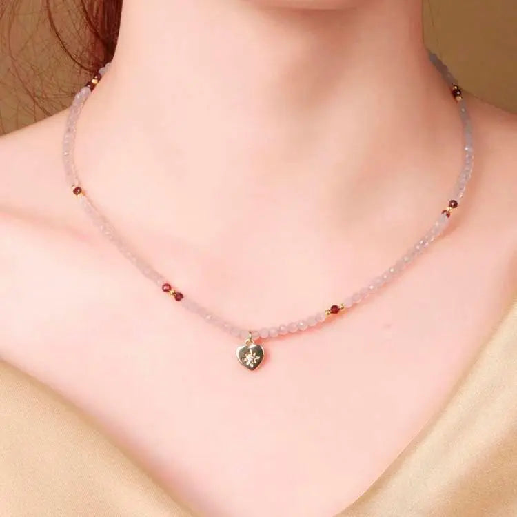Gold Quartz Heart Pendant Necklace - Natural Crystal Jewelry Gift for Women Crystal Country Arts and Crafts