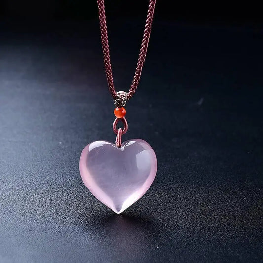 Pink Heart Crystal Necklace for Women - Adjustable Braided Rope Boho Jewelry Gift Crystal Country Arts and Crafts