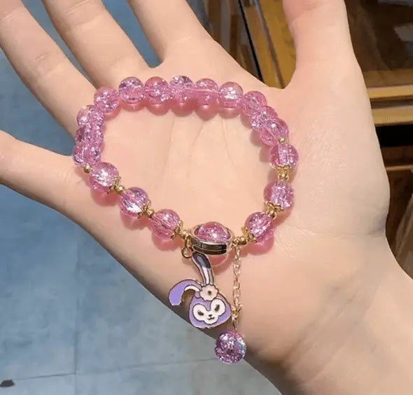 Purple Star Delos Crystal Hand Bracelet for Elegant Style – Pink Beads & Gold Charm Qinqian Arts and Crafts