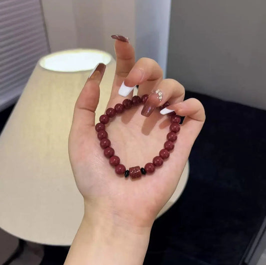 South Red Engraved Seal Glass Hand Beading Crystal Bracelet – Unique Carved Bead Jewelry Lichen Arts and Crafts