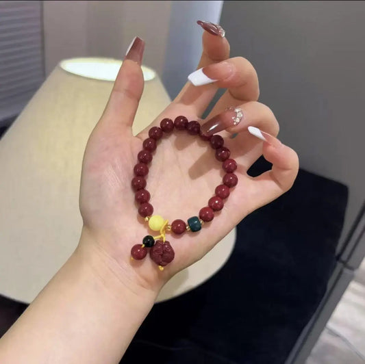 Southern Red Koi Glass Hand Bead Boudoir Hand Bracelet – Elegant Beaded Jewelry with Gold Accents Lichen Arts and Crafts