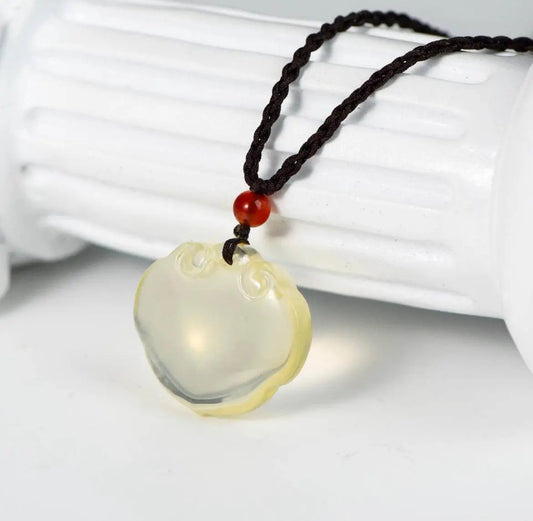 Yellow Topaz Ruyi Lock Pendant Necklace - Good Fortune & Protection SHINECRYS Arts and Crafts