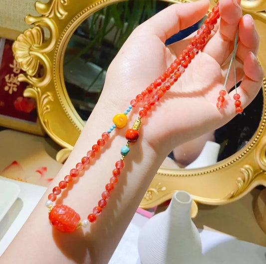 Vibrant Southern Red Agate Crystal Bead Necklace SHINECRYS Arts and Crafts