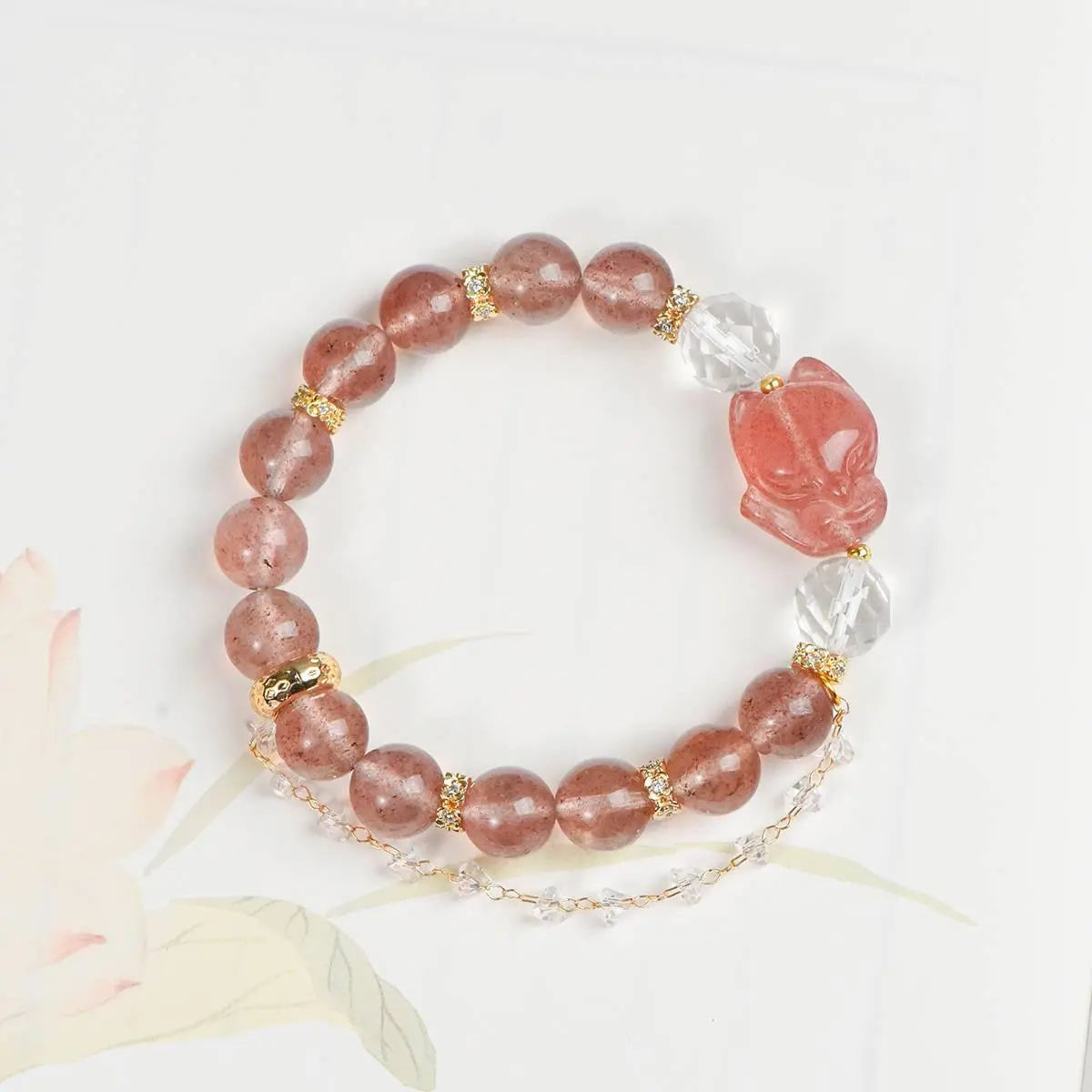 Natural Strawberry Crystal Bracelet with Fox Design Crystal Country Arts and Crafts