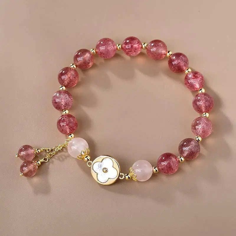 Strawberry Crystal Four-Leaf Clover Bracelet for Elegance Crystal Country Arts and Crafts