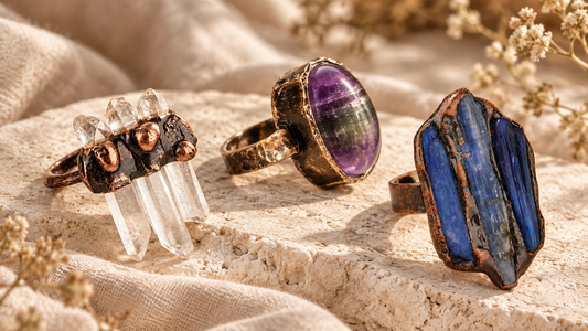 Moonlit Clear Quartz Ring worn on a hand showing its vertical crystal composition and sculptural scale