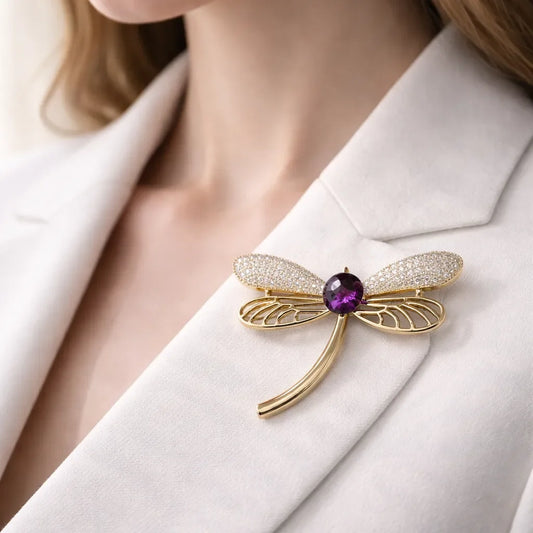 Natural Amethyst Brooch - Dragonfly Model Accessory - crystal luminious soul