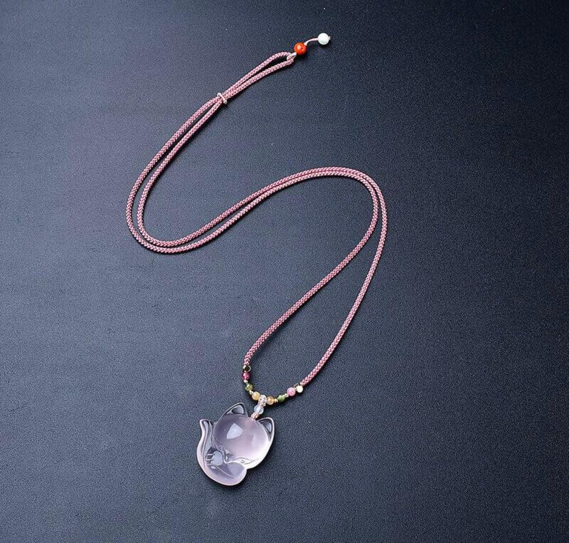 Natural Powder Crystal Fox Pendant for Nature Lovers