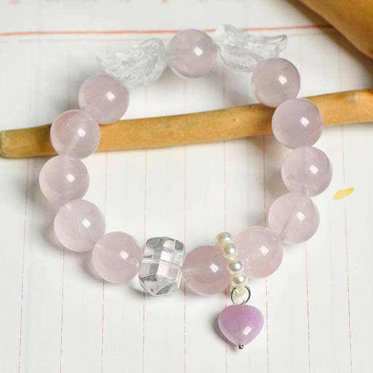Natural Jelly Like Pink and Clear Quartz Angel Wing Bracelet