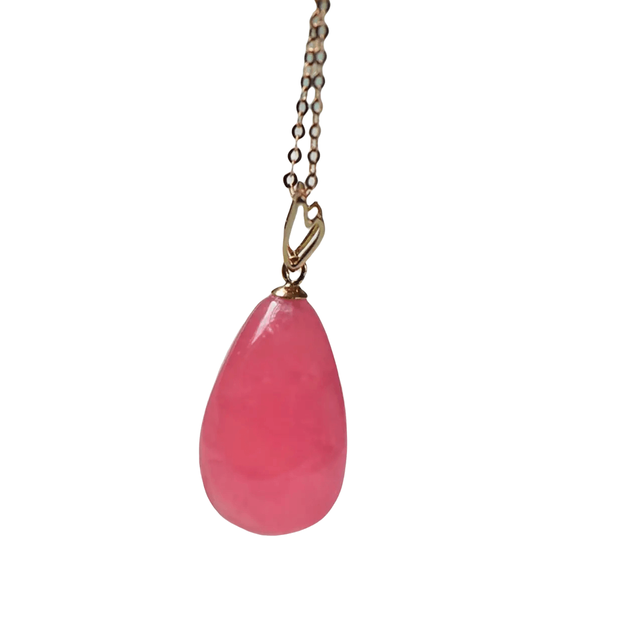 Elegant 18K Gold Rhodochrosite Teardrop Pendant Necklace for Women - Red Crystal Jewelry