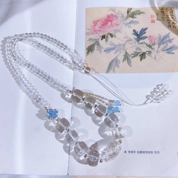 Natural White Crystal Back Pattern Barrel Beads Clavicle Chain