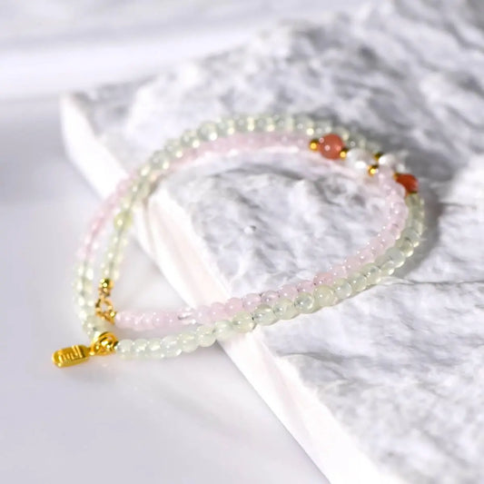 Pink Quartz Prehnite Fresh Clavicle Chain Necklace Crystal Country Arts and Crafts