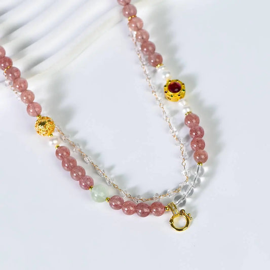 Strawberry Crystal Luxe Universal Bracelet & Necklace Set Crystal Country Arts and Crafts