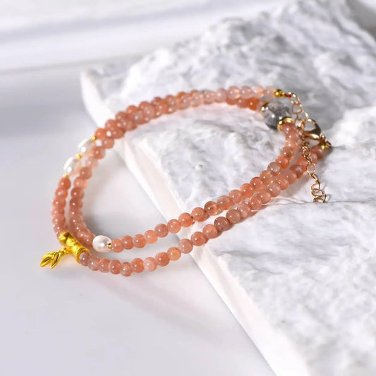 Radiant Sunstone Clavicle Chain Necklace for Elegant Style Crystal Country Arts and Crafts