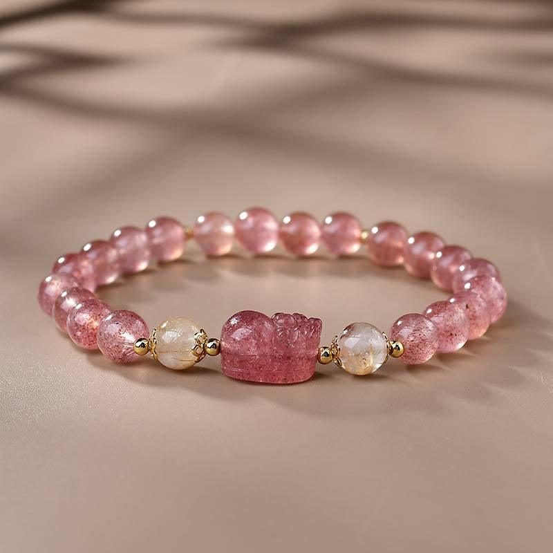 Strawberry Crystal Pixiu Bracelet for Style and Protection