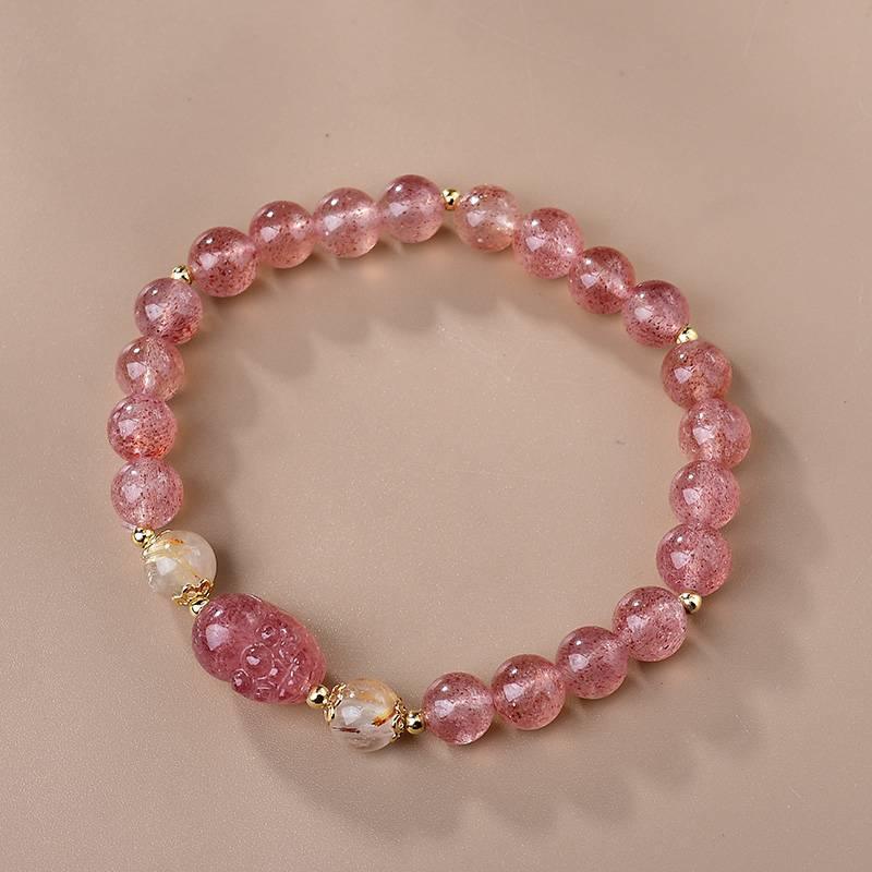 Strawberry Crystal Pixiu Bracelet for Style and Protection