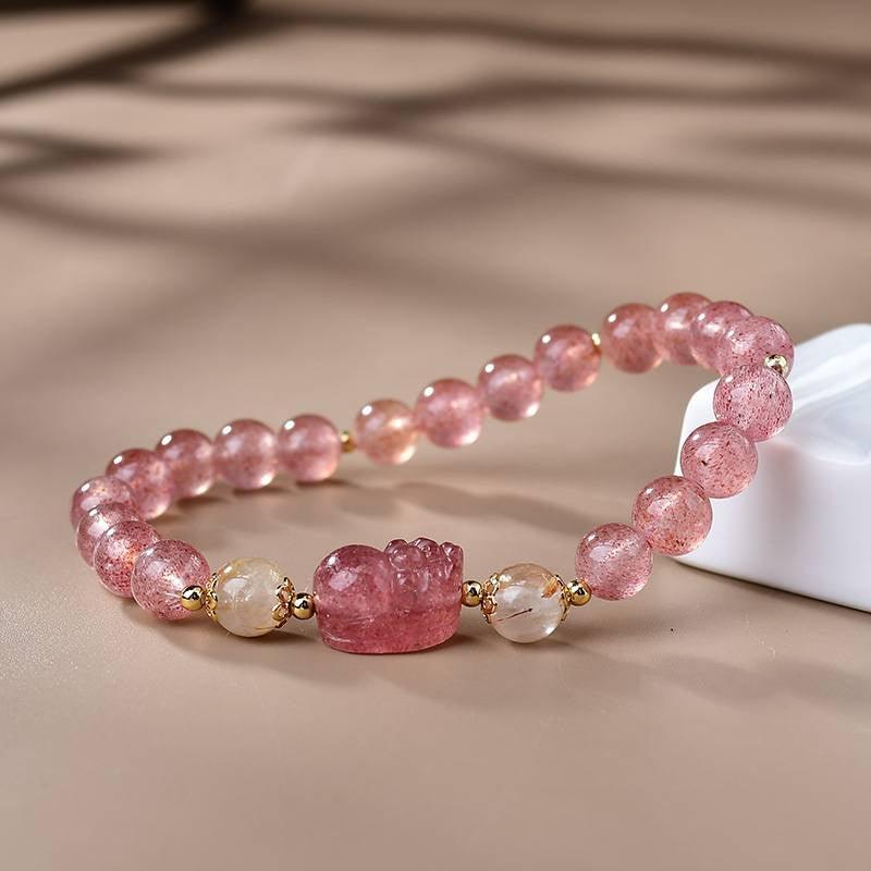 Strawberry Crystal Pixiu Bracelet for Style and Protection