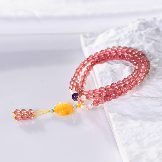 Natural Strawberry Crystal Multi-Hoop Bracelet Elegance