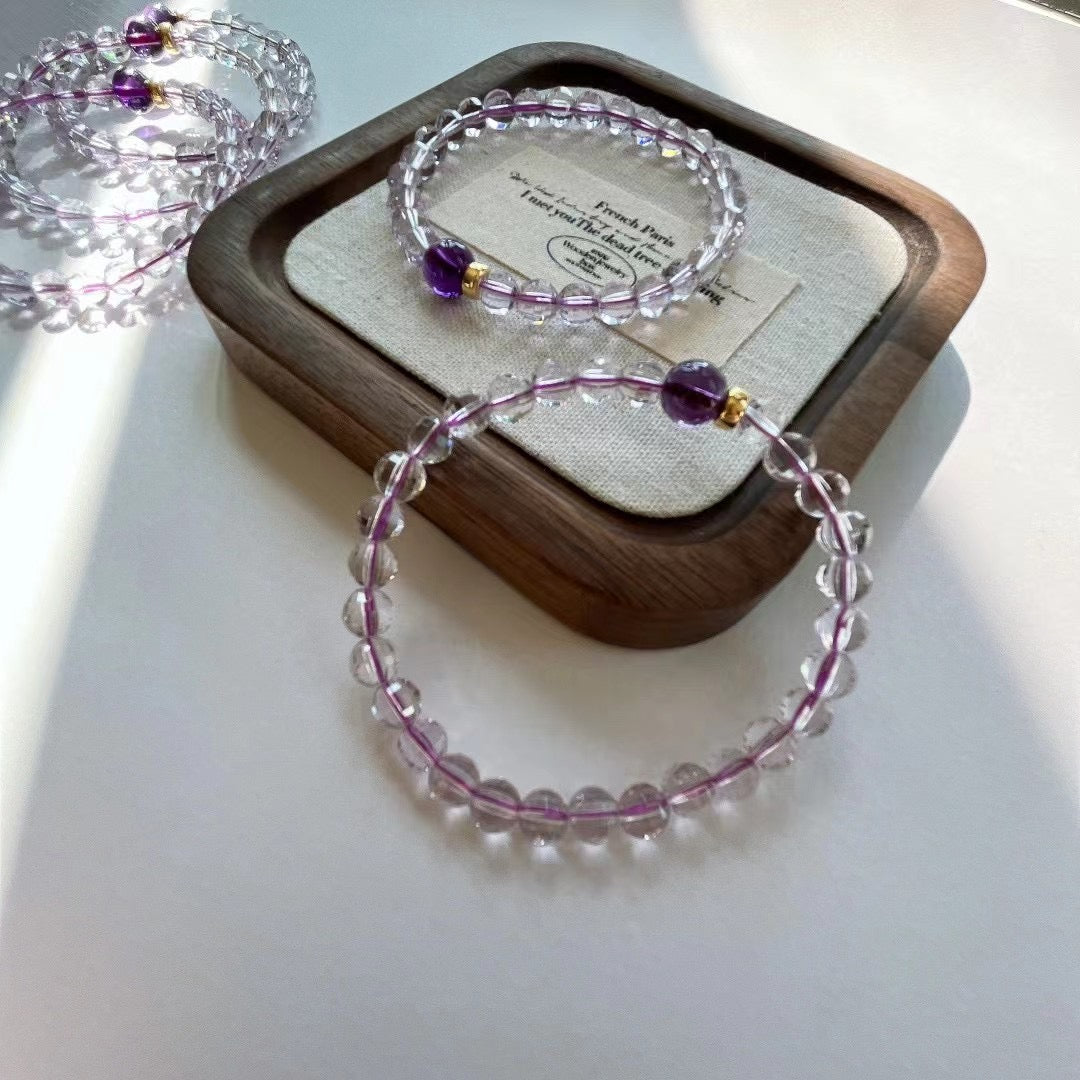 Original DIY Natural Gold Plated Sterling Silver Cut Amethyst Bracelet