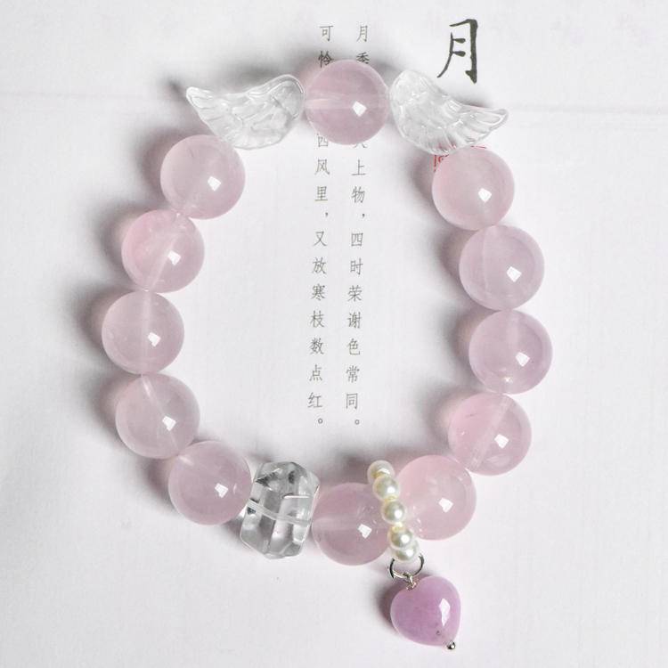 Natural Jelly Like Pink and Clear Quartz Angel Wing Bracelet