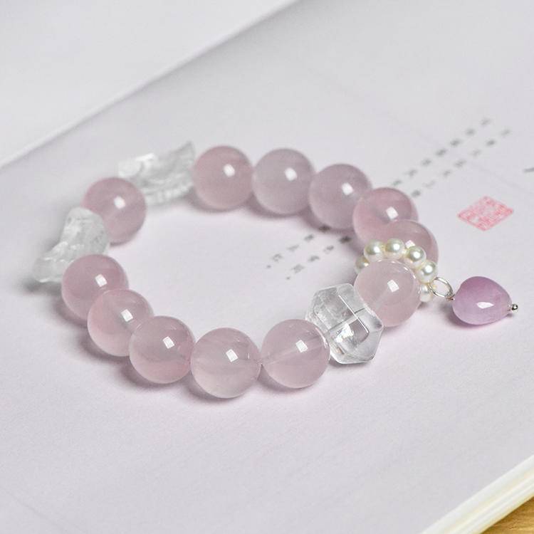 Natural Jelly Like Pink and Clear Quartz Angel Wing Bracelet