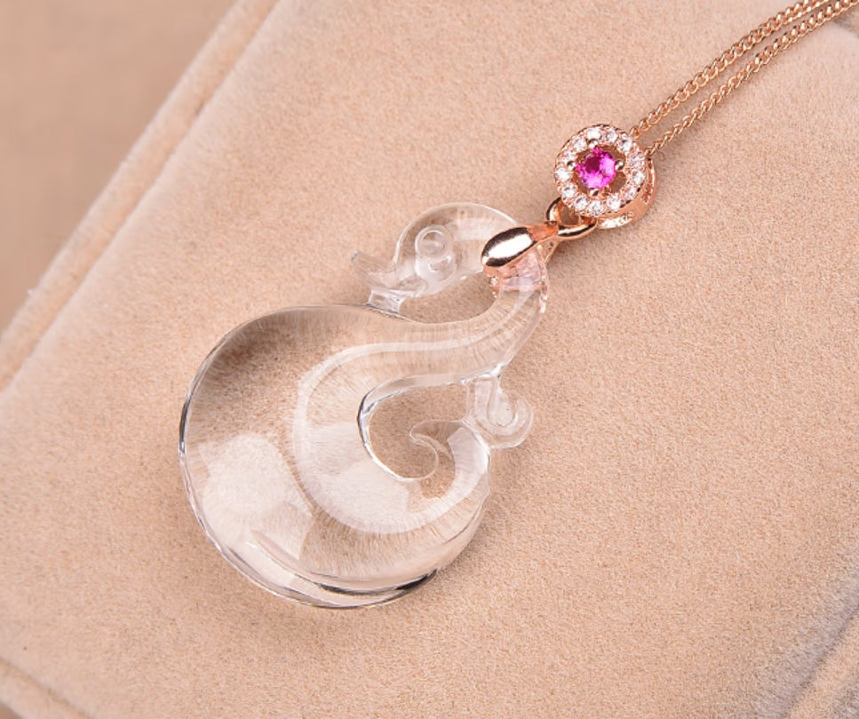 Natural Crystal Cygnet White Crystal Pendant Women's Necklace