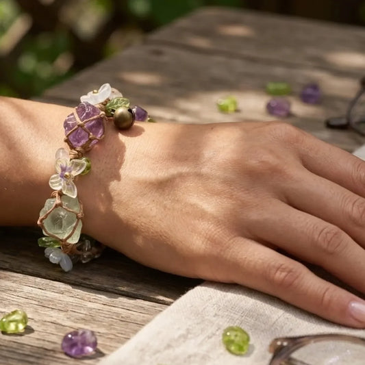 Amethyst & Prehnite Macrame Bracelet - crystal luminious soul