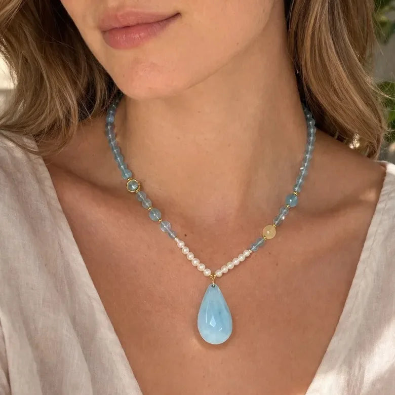 Elegant Aquamarine Drop Necklace for Timeless Style - crystal luminious soul