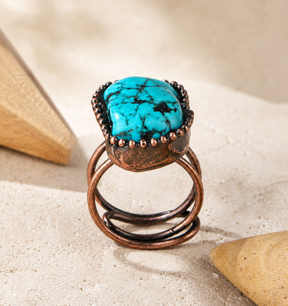 Vintage turquoise ring inspired by southwest turquoise ring style, with earthy texture and artistic character.