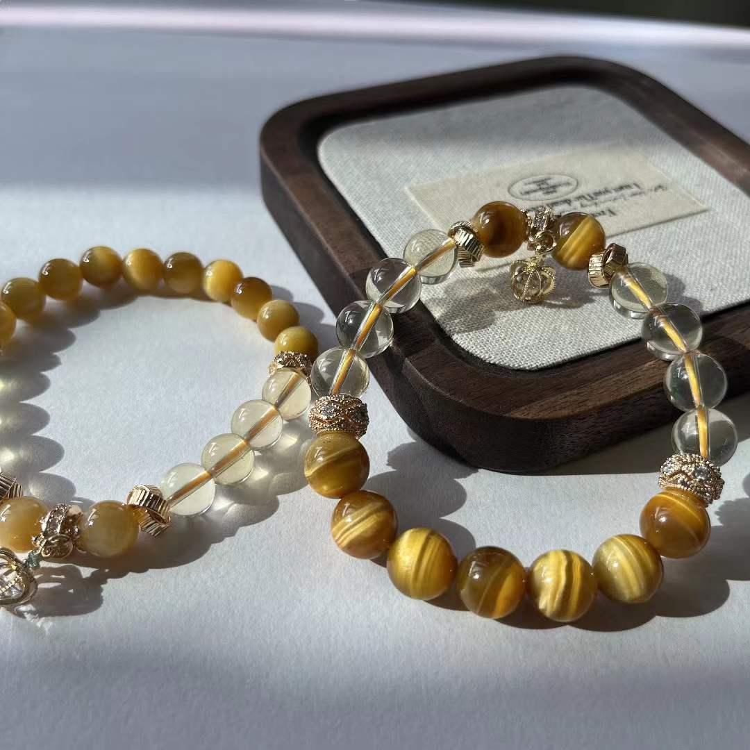 Original DIY Natural Topaz Gold Tiger Eye Bracelet
