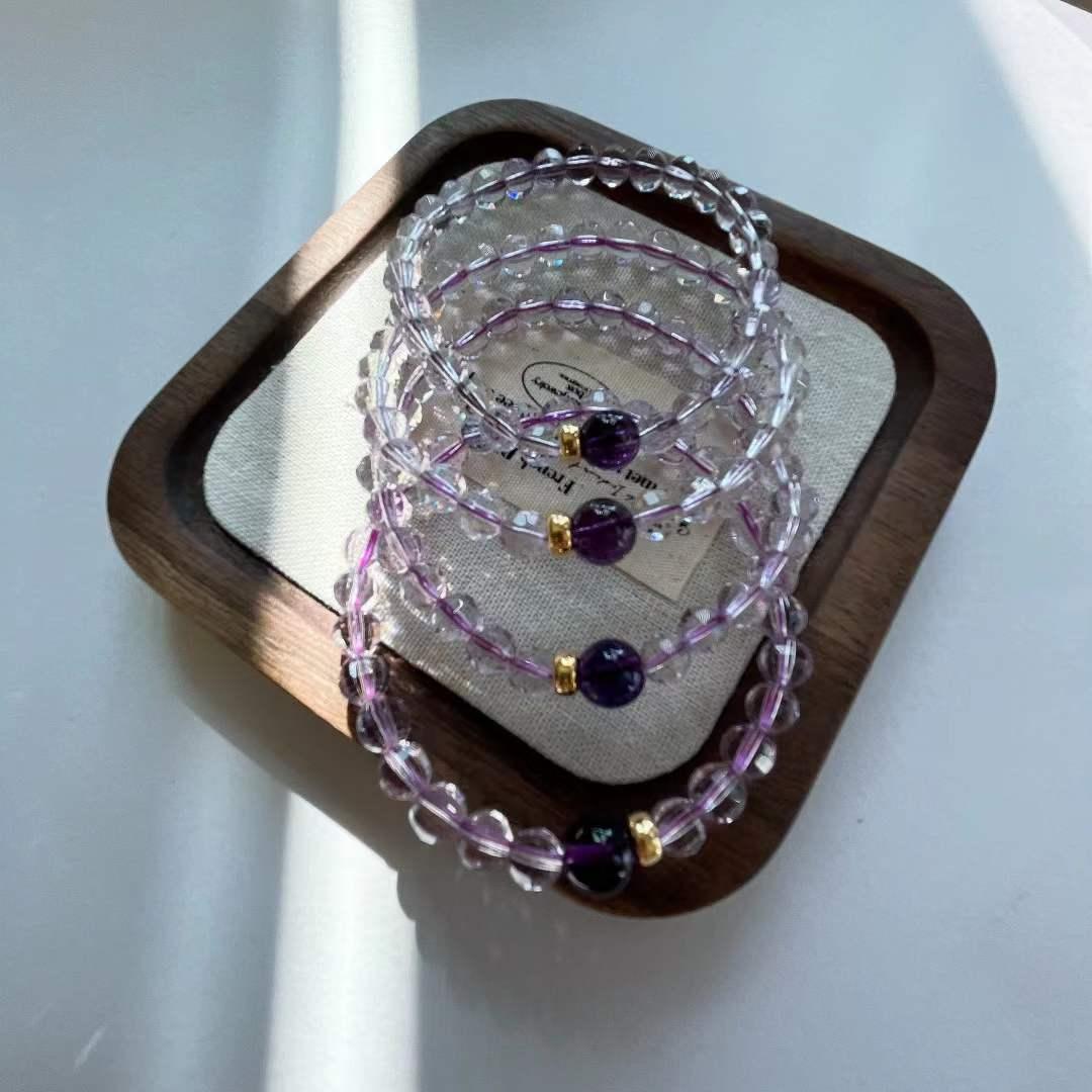 Original DIY Natural Gold Plated Sterling Silver Cut Amethyst Bracelet