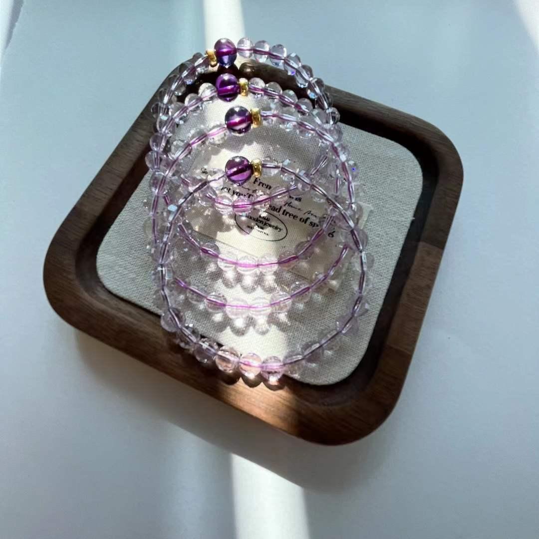Original DIY Natural Gold Plated Sterling Silver Cut Amethyst Bracelet